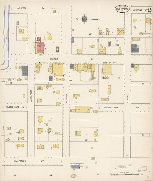 Sanborn Fire Insurance Map from Dos Palos, Merced County, California (1910), Sheet #0002 - Historic Sanborn Fire Insurance Map Print, vintage old map wall art, antique decor, genealogy gift, California California map