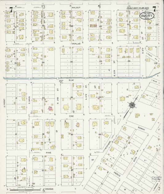 Sanborn Fire Insurance Map from Amory, Monroe County, Mississippi (1925), Sheet #0007 - Historic Sanborn Fire Insurance Map Print, vintage old map wall art, antique decor, genealogy gift, Mississippi Mississippi map