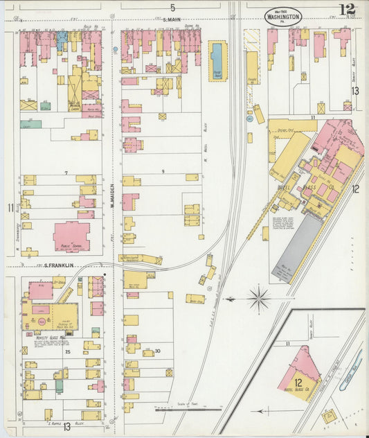 Sanborn Fire Insurance Map from Washington, Washington County, Pennsylvania (1900), Sheet #0012 - Historic Sanborn Fire Insurance Map Print, vintage old map wall art, antique decor, genealogy gift, Sanborn Fire Insurance Map from Washington Washington map