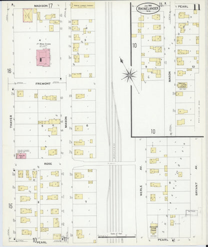 Sanborn Fire Insurance Map from Rhinelander, Oneida County, Wisconsin (1908), Sheet #0011 - Complete Map Set gallery image, historic Sanborn map, vintage wall art, Wisconsin Wisconsin