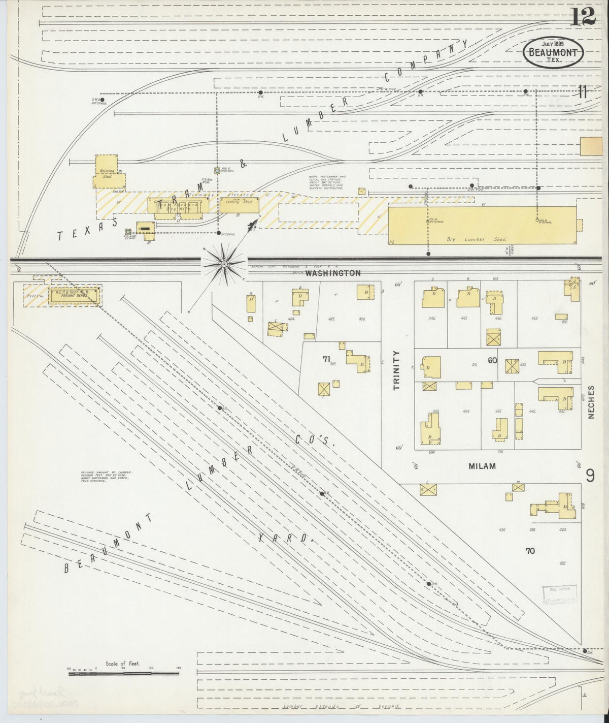 Sanborn Fire Insurance Map from Beaumont, Jefferson County, Texas (1899), Sheet #0012 - Complete Map Set gallery image, historic Sanborn map, vintage wall art, Texas Texas