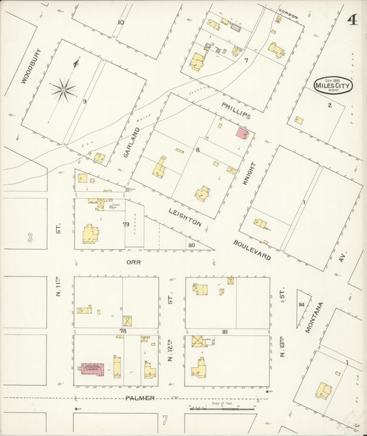 Sanborn Fire Insurance Map from Miles City, Custer County, Montana (1893), Sheet #0004 - Historic Sanborn Fire Insurance Map Print, vintage old map wall art, antique decor, genealogy gift, Montana Montana map