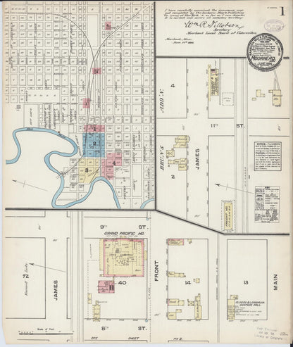 Sanborn Fire Insurance Map from Moorhead, Clay County, Minnesota (1884), Sheet #0001 - Historic Sanborn Fire Insurance Map Print, vintage old map wall art, antique decor, genealogy gift, Minnesota Minnesota map