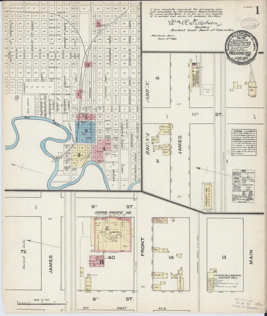 Sanborn Fire Insurance Map from Moorhead, Clay County, Minnesota (1884), Sheet #0001 - Historic Sanborn Fire Insurance Map Print, vintage old map wall art, antique decor, genealogy gift, Minnesota Minnesota map