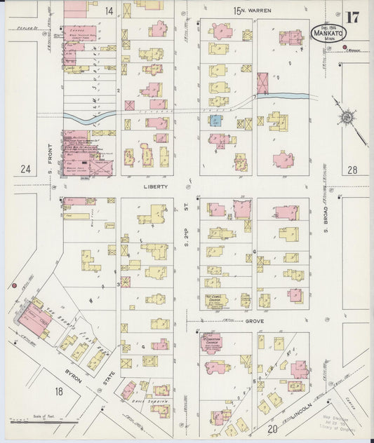 Sanborn Fire Insurance Map from Mankato, Blue Earth County, Minnesota (1914), Sheet #0017 - Historic Sanborn Fire Insurance Map Print, vintage old map wall art, antique decor, genealogy gift, Minnesota Minnesota map