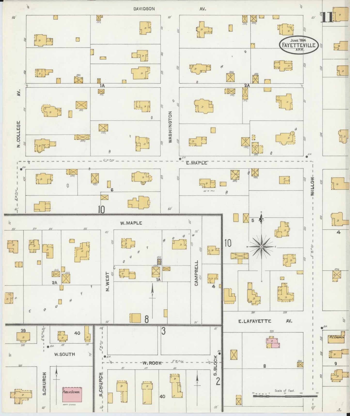 Sanborn Fire Insurance Map from Fayetteville, Washington County, Arkansas (1904), Sheet #0011 - Complete Map Set gallery image, historic Sanborn map, vintage wall art, Arkansas Arkansas