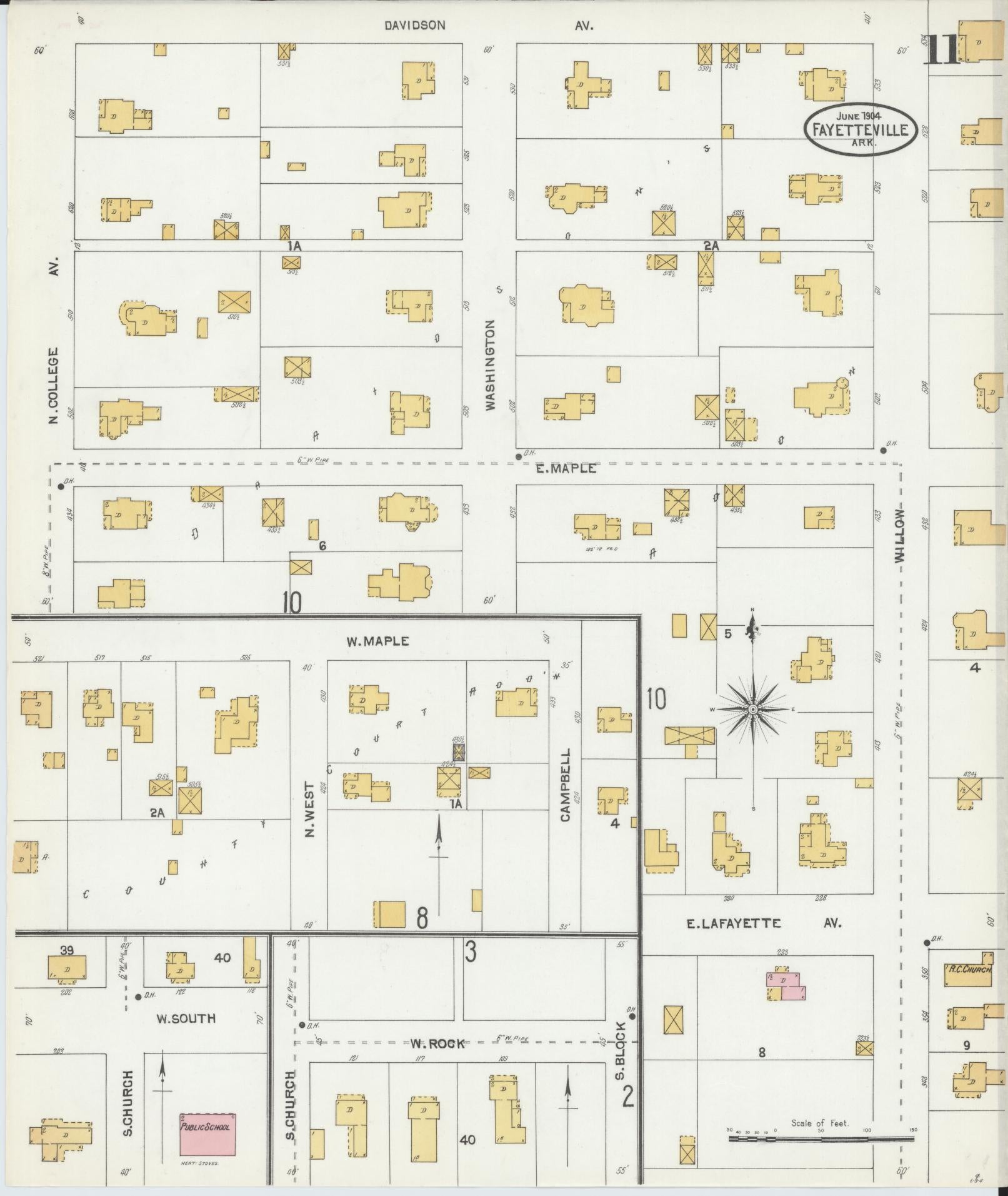 Sanborn Fire Insurance Map from Fayetteville, Washington County, Arkansas (1904), Sheet #0011 - Complete Map Set gallery image, historic Sanborn map, vintage wall art, Arkansas Arkansas