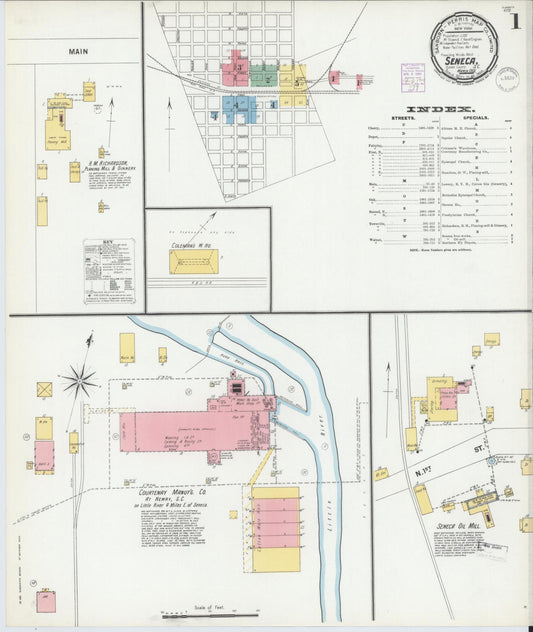 Sanborn Fire Insurance Map from Seneca, Oconee County, South Carolina (1901), Sheet #0001 - Historic Sanborn Fire Insurance Map Print, vintage old map wall art, antique decor, genealogy gift, South Carolina South Carolina map