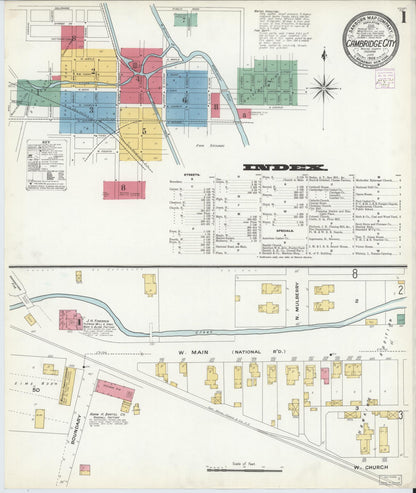 Sanborn Fire Insurance Map from Cambridge City, Wayne County, Indiana (1908), Sheet #0001 - Historic Sanborn Fire Insurance Map Print, vintage old map wall art, antique decor, genealogy gift, Indiana Indiana map
