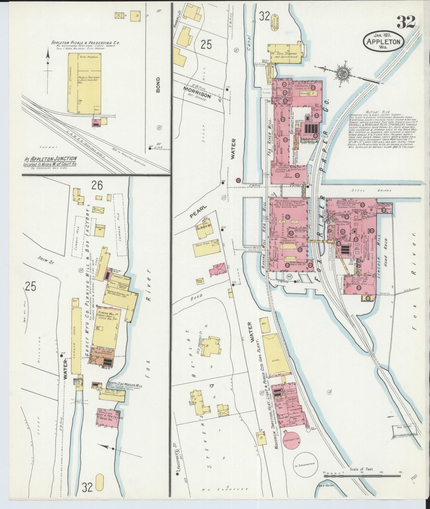Sanborn Fire Insurance Map from Appleton, Outagamie County, Wisconsin (1911), Sheet #0032 - Complete Map Set gallery image, historic Sanborn map, vintage wall art, Wisconsin Wisconsin