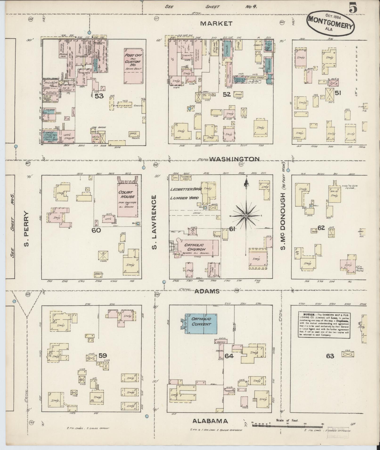 Sanborn Fire Insurance Map from Montgomery, Montgomery County, Alabama (1884), Sheet #0005 - Complete Map Set gallery image, historic Sanborn map, vintage wall art, Alabama Alabama