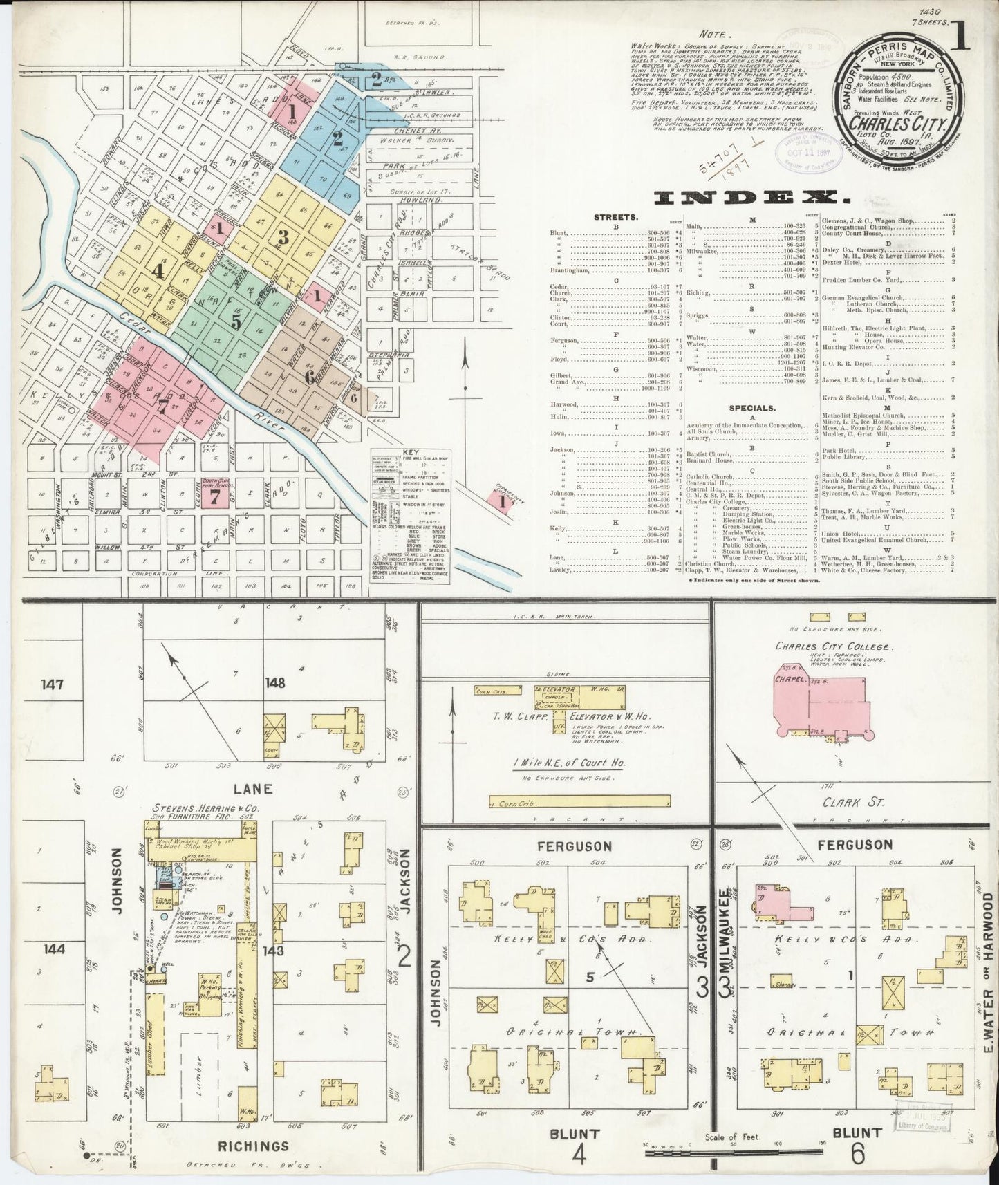 Sanborn Fire Insurance Map from Charles City, Floyd County, Iowa (1897), Sheet #0001 - Historic Sanborn Fire Insurance Map Print