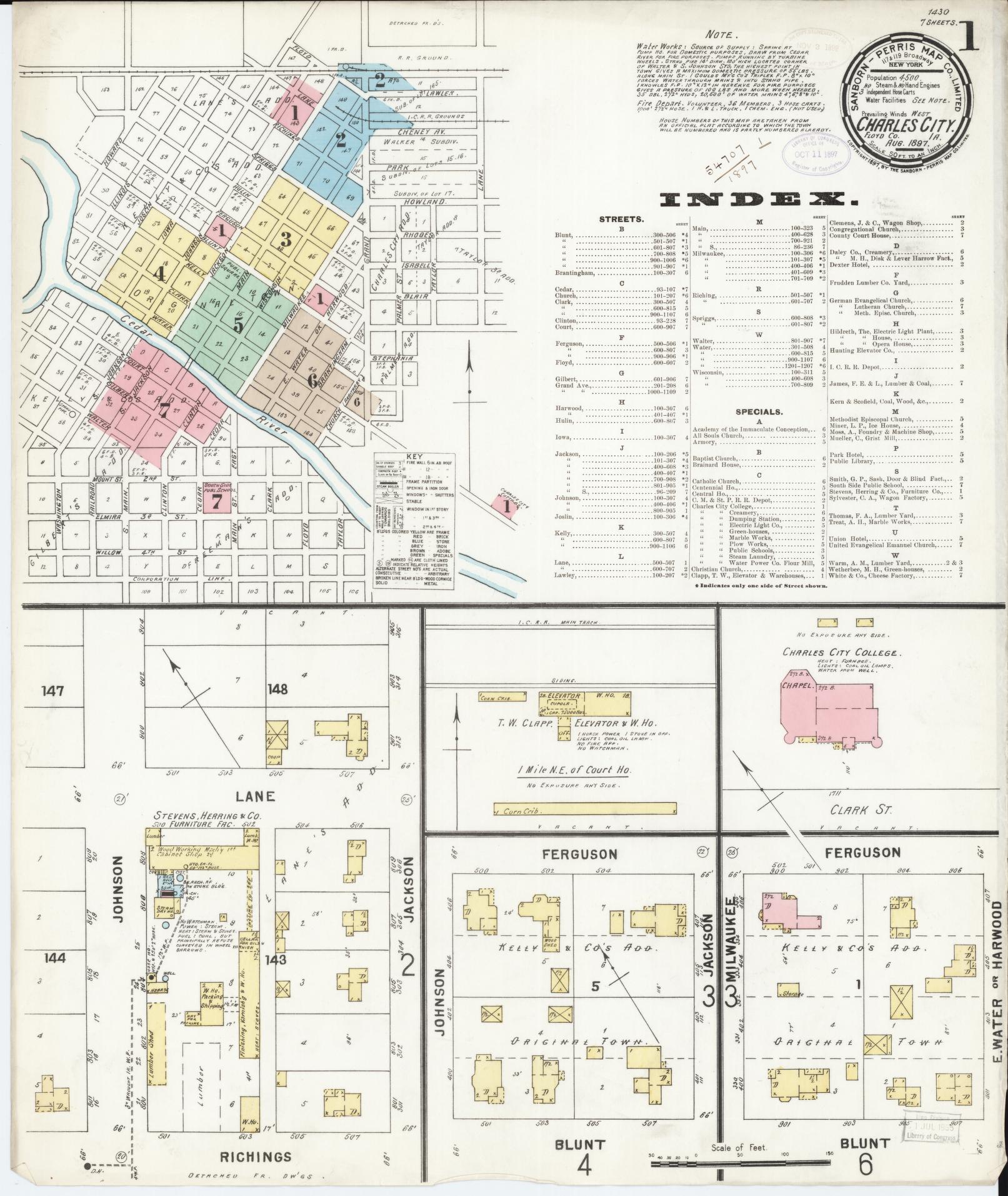 Sanborn Fire Insurance Map from Charles City, Floyd County, Iowa (1897), Sheet #0001 - Historic Sanborn Fire Insurance Map Print