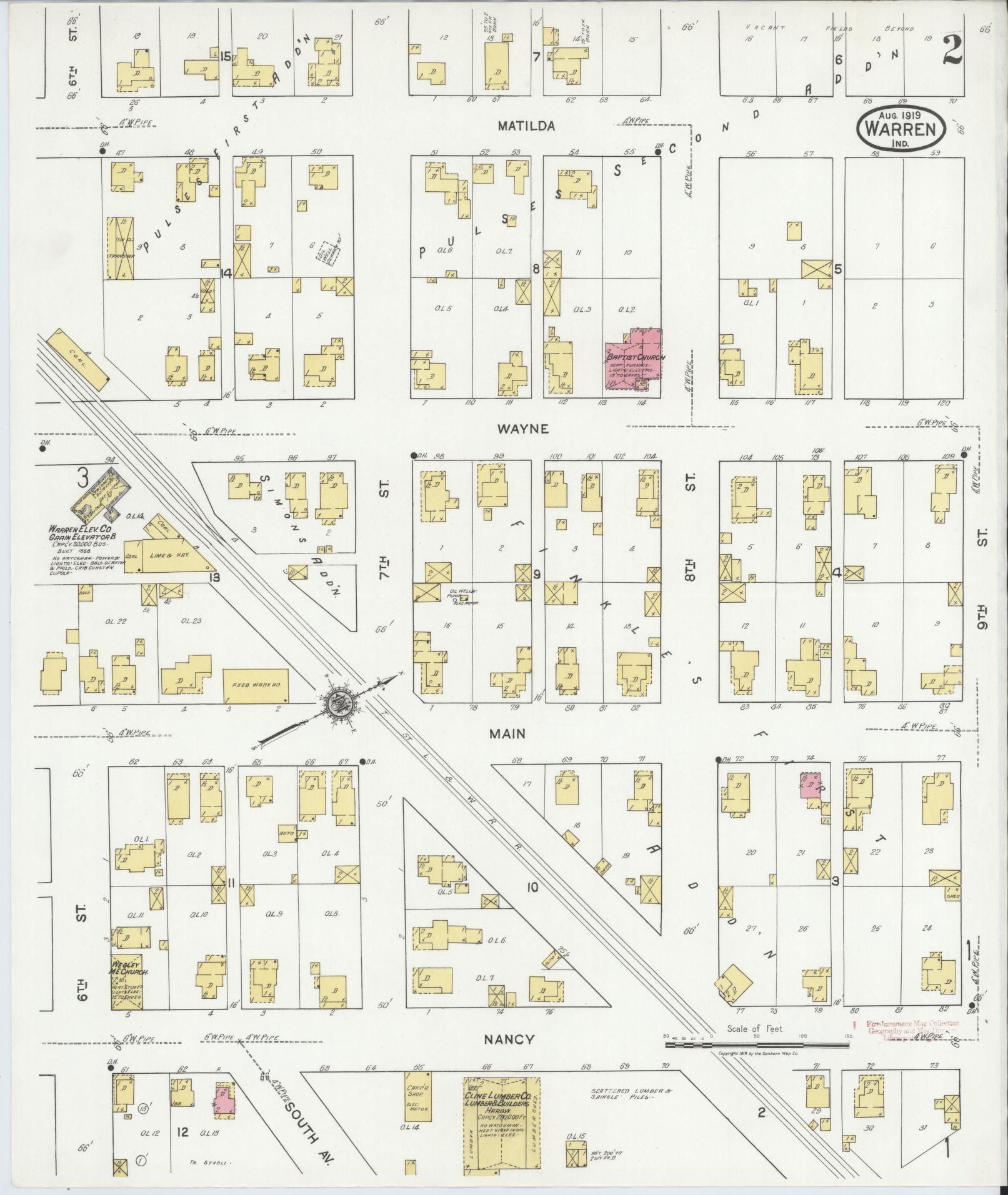 Sanborn Fire Insurance Map from Warren, Huntington County, Indiana (1919), Sheet #0002 - Complete Map Set gallery image, historic Sanborn map, vintage wall art, Indiana Indiana