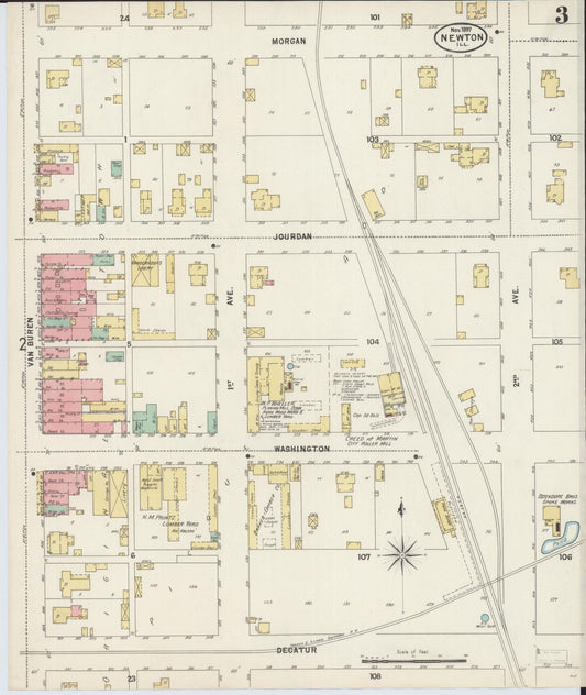 Sanborn Fire Insurance Map from Newton, Jasper County, Illinois (1897), Sheet #0003 - Historic Sanborn Fire Insurance Map Print, vintage old map wall art, antique decor, genealogy gift, Illinois Illinois map
