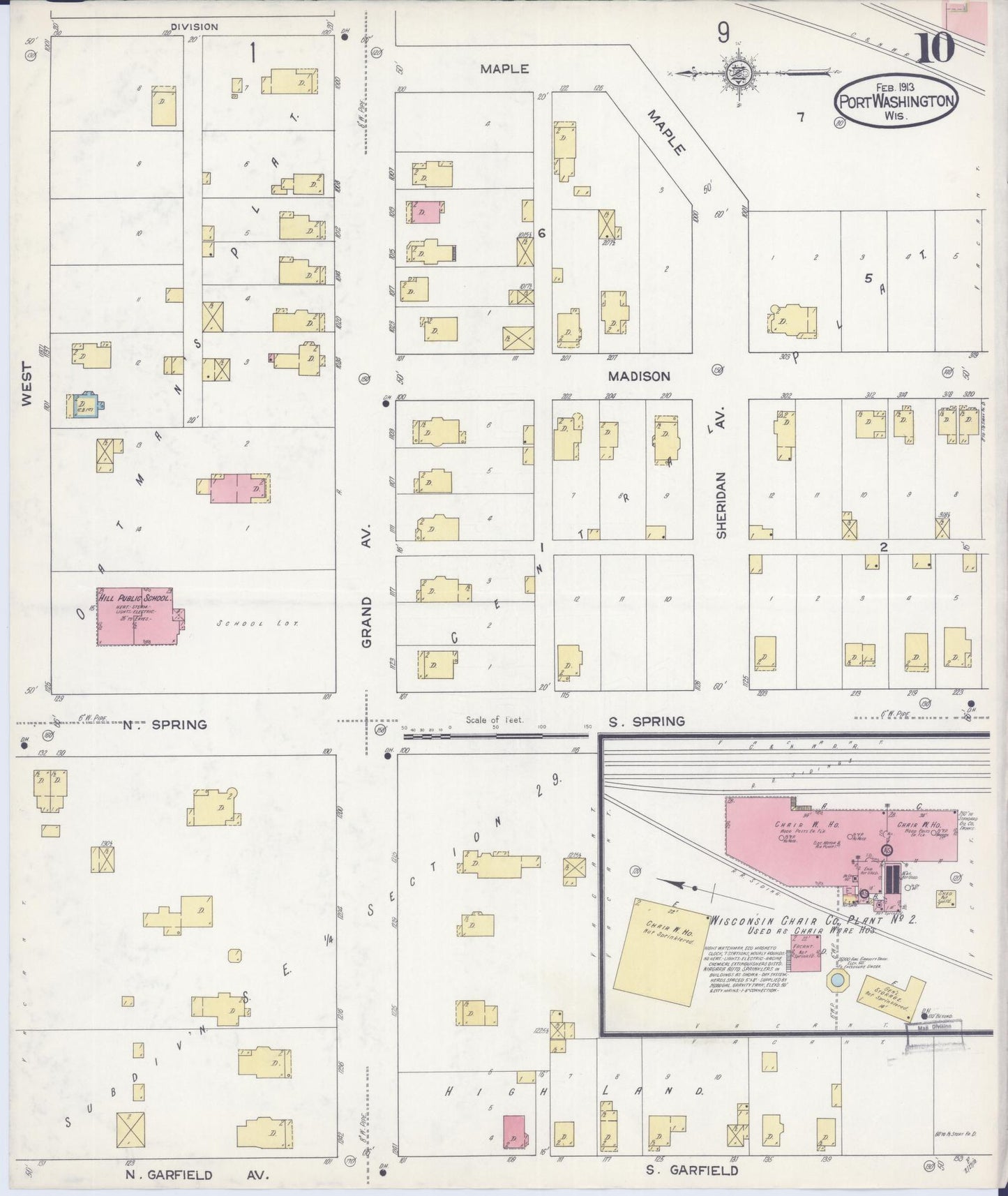 Sanborn Fire Insurance Map from Port Washington, Ozaukee County, Wisconsin (1913), Sheet #0010 - Historic Sanborn Fire Insurance Map Print, vintage old map wall art, antique decor, genealogy gift, Wisconsin Wisconsin map