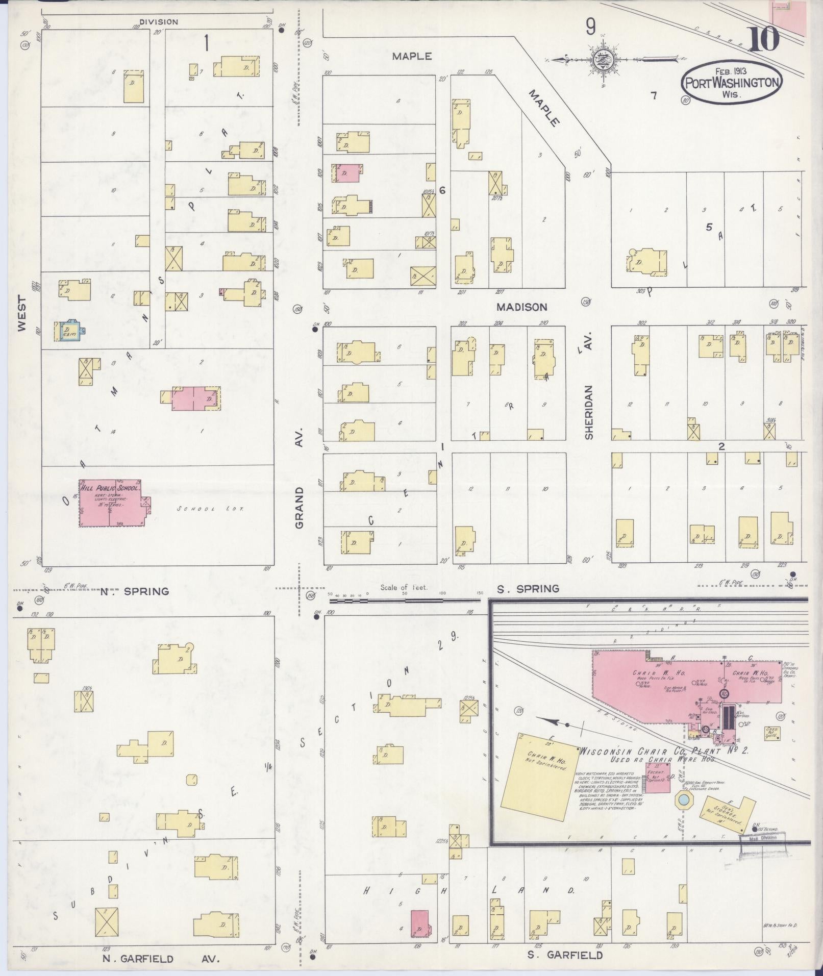Sanborn Fire Insurance Map from Port Washington, Ozaukee County, Wisconsin (1913), Sheet #0010 - Historic Sanborn Fire Insurance Map Print, vintage old map wall art, antique decor, genealogy gift, Wisconsin Wisconsin map