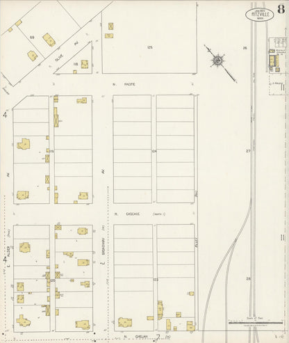 Sanborn Fire Insurance Map from Ritzville, Adams County, Washington (1922), Sheet #0008 - Complete Map Set gallery image, historic Sanborn map, vintage wall art, Washington Washington