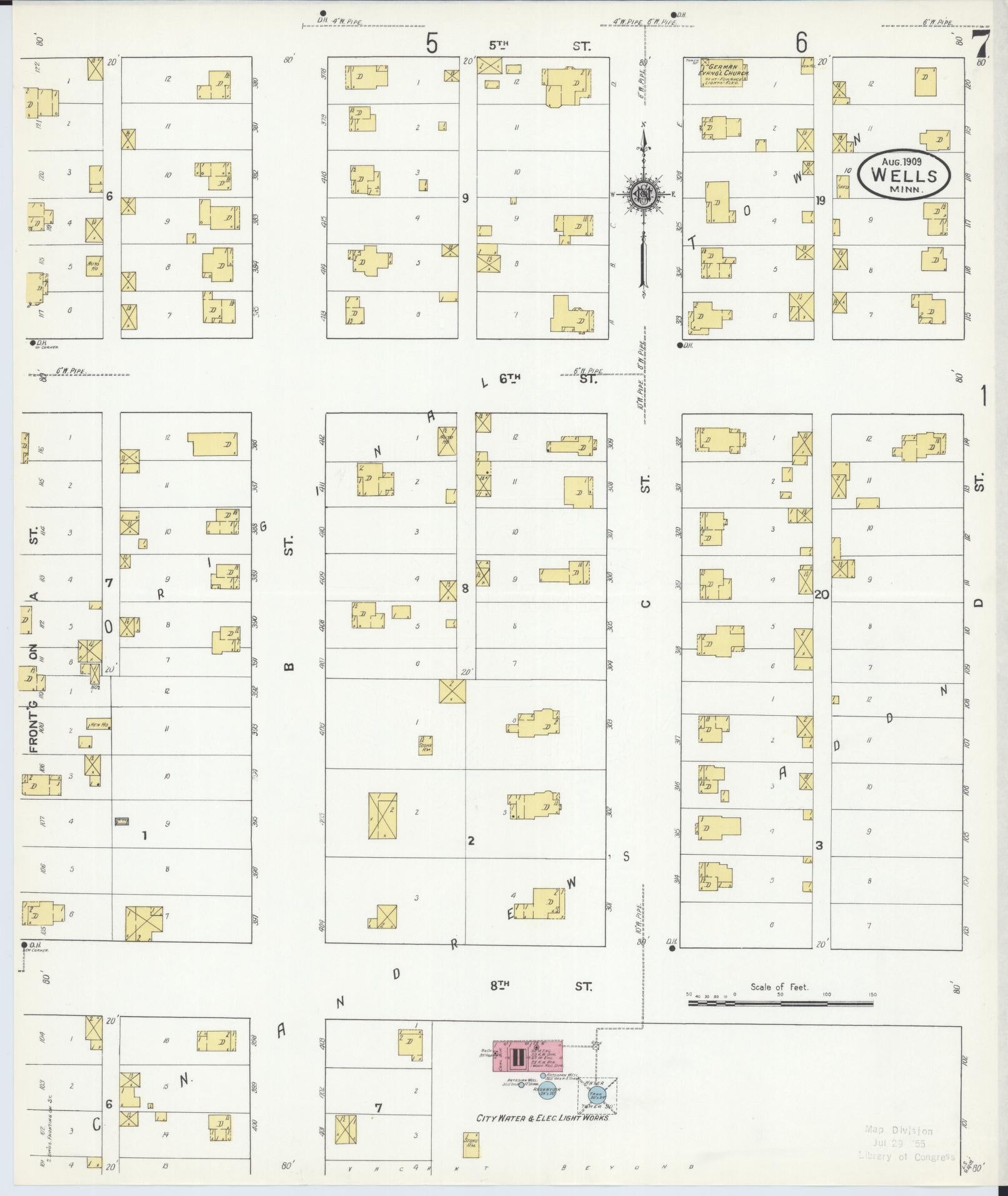 Sanborn Fire Insurance Map from Wells, Faribault County, Minnesota (1909), Sheet #0007 - Historic Sanborn Fire Insurance Map Print, vintage old map wall art, antique decor, genealogy gift, Minnesota Minnesota map