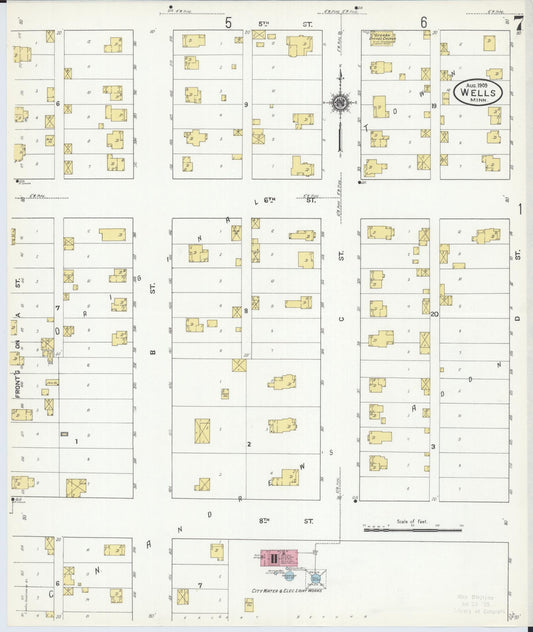 Sanborn Fire Insurance Map from Wells, Faribault County, Minnesota (1909), Sheet #0007 - Historic Sanborn Fire Insurance Map Print, vintage old map wall art, antique decor, genealogy gift, Minnesota Minnesota map