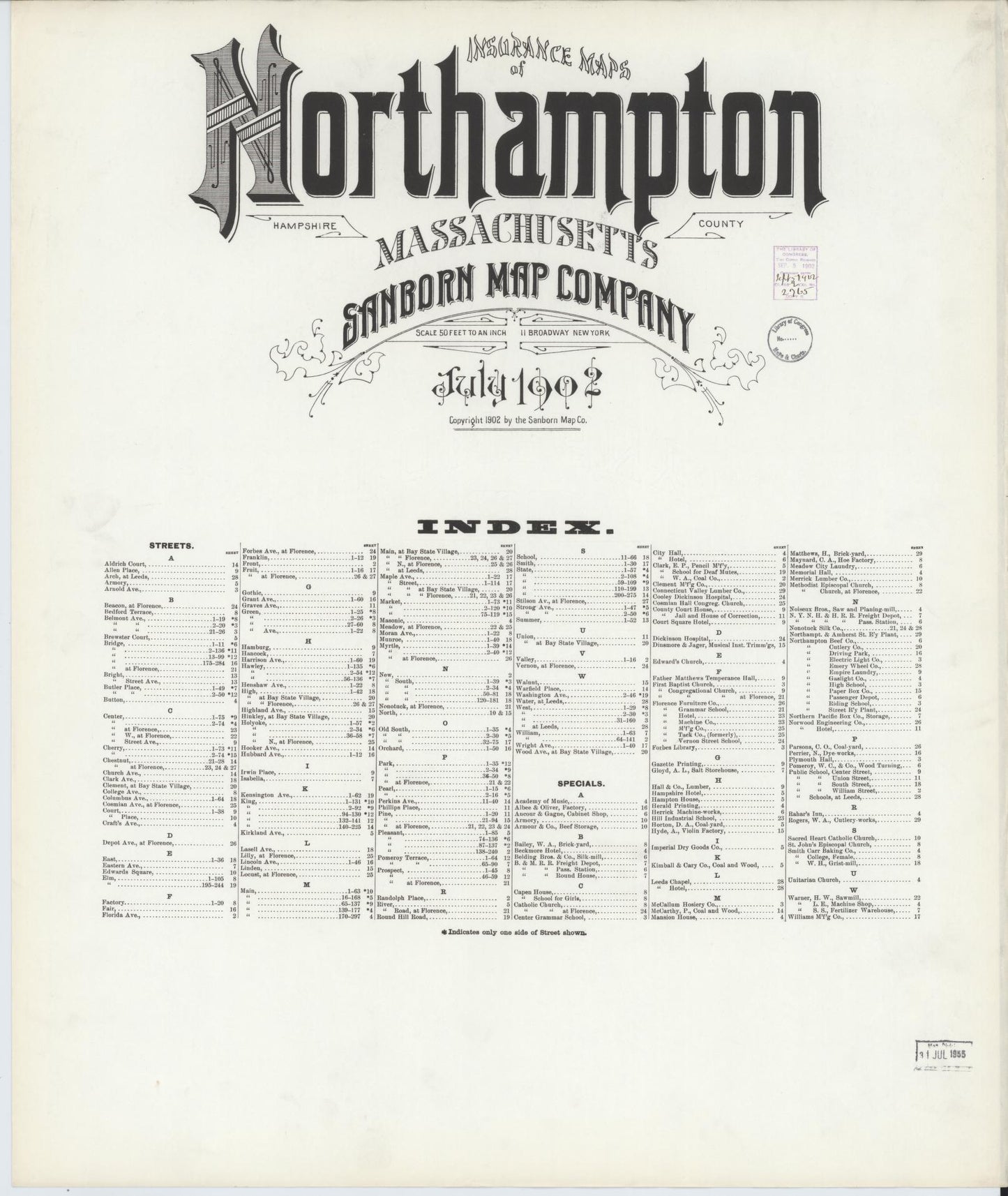 Sanborn Fire Insurance Map from Northampton, Hampshire County, Massachusetts. (1902) – Historic Sanborn Fire Insurance Map Print
