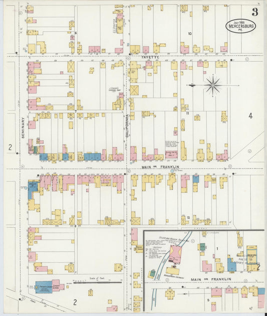 Sanborn Fire Insurance Map from Mercersburg, Franklin County, Pennsylvania (1905), Sheet #0003 - Historic Sanborn Fire Insurance Map Print, vintage old map wall art, antique decor, genealogy gift, Pennsylvania Pennsylvania map