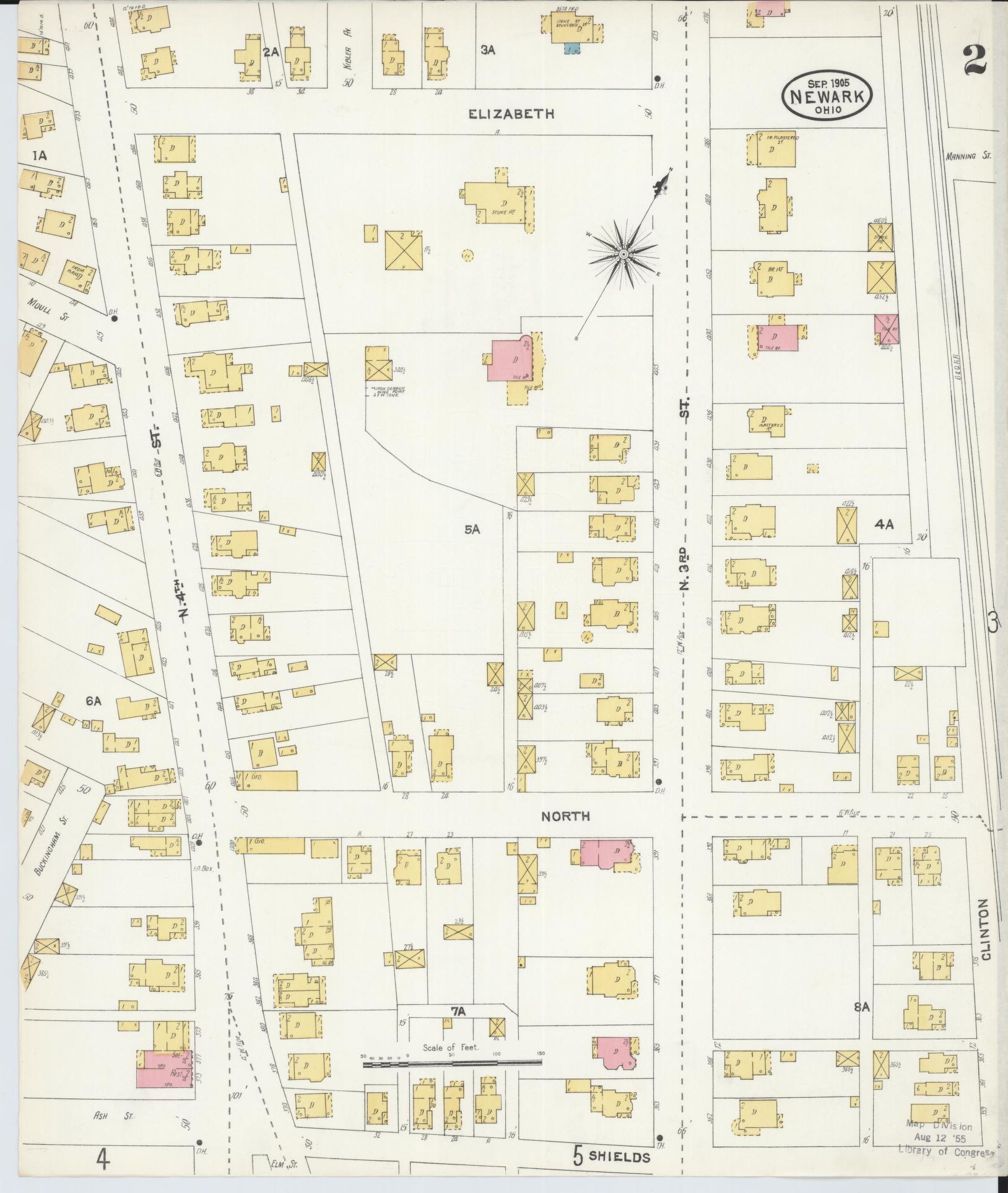 Sanborn Fire Insurance Map from Newark, Licking County, Ohio (1905), Sheet #0002 - Complete Map Set gallery image, historic Sanborn map, vintage wall art, Ohio Ohio