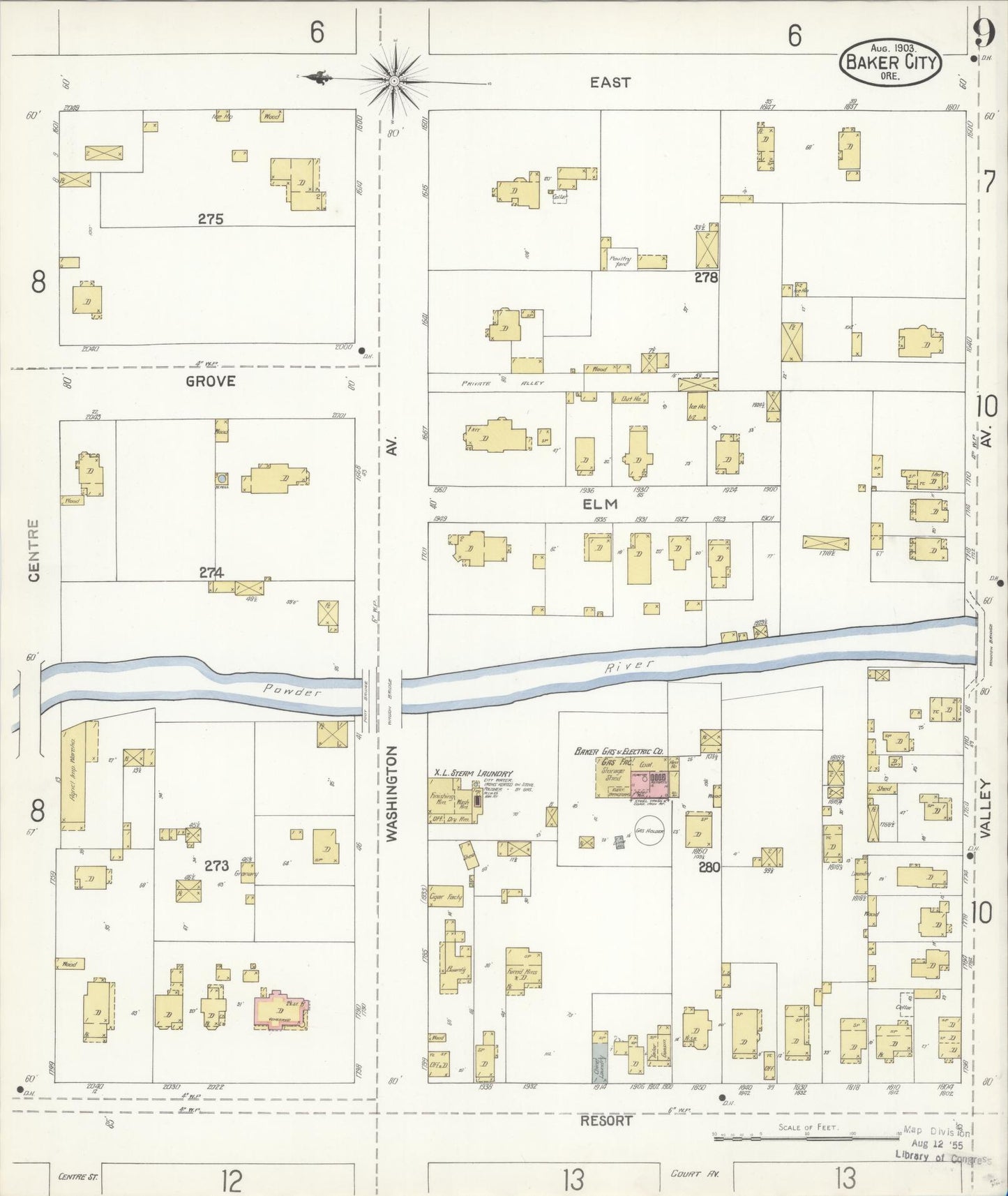 Sanborn Fire Insurance Map from Baker, Baker County, Oregon (1903), Sheet #0009 - Historic Sanborn Fire Insurance Map Print, vintage old map wall art, antique decor, genealogy gift, Oregon Oregon map