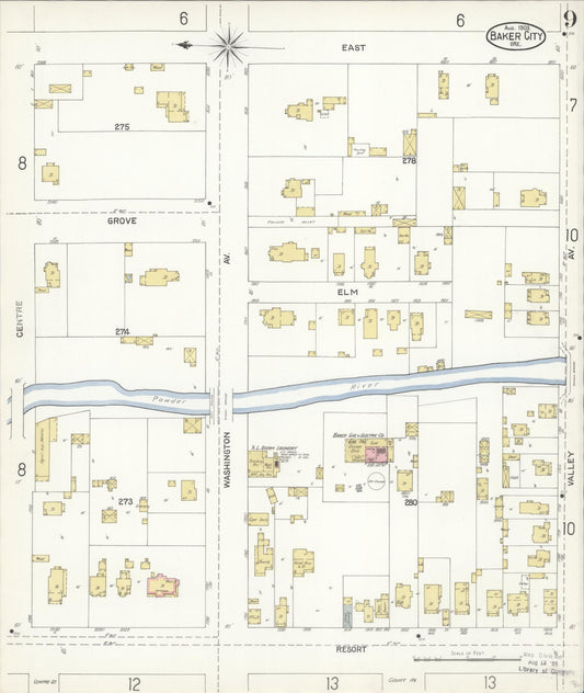 Sanborn Fire Insurance Map from Baker, Baker County, Oregon (1903), Sheet #0009 - Historic Sanborn Fire Insurance Map Print, vintage old map wall art, antique decor, genealogy gift, Oregon Oregon map