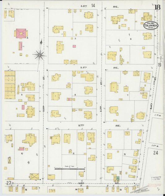 Sanborn Fire Insurance Map from Columbus, Lowndes County, Mississippi (1905), Sheet #0018 - Historic Sanborn Fire Insurance Map Print, vintage old map wall art, antique decor, genealogy gift, Mississippi Mississippi map