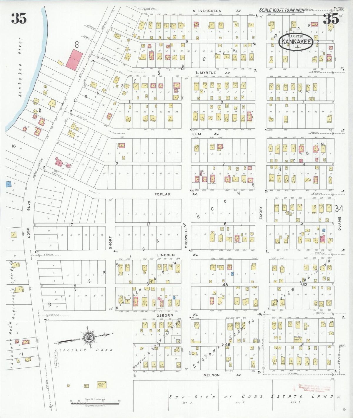 Sanborn Fire Insurance Map from Kankakee, Kankakee County, Illinois (1930), Sheet #0035 - Complete Map Set gallery image, historic Sanborn map, vintage wall art, Illinois Illinois