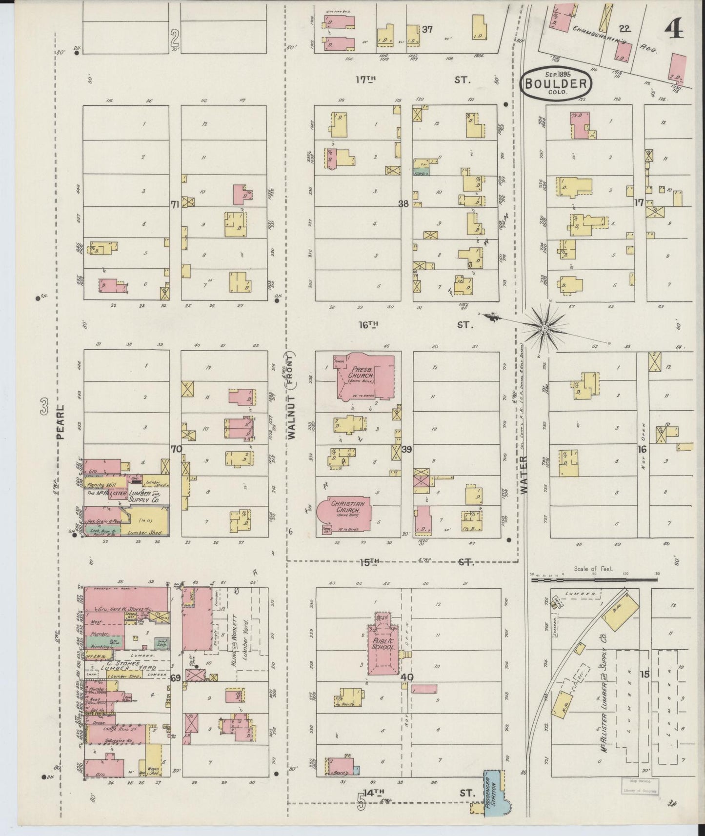Sanborn Fire Insurance Map from Boulder, Boulder County, Colorado (1895), Sheet #0004 - Complete Map Set gallery image, historic Sanborn map, vintage wall art, Colorado Colorado