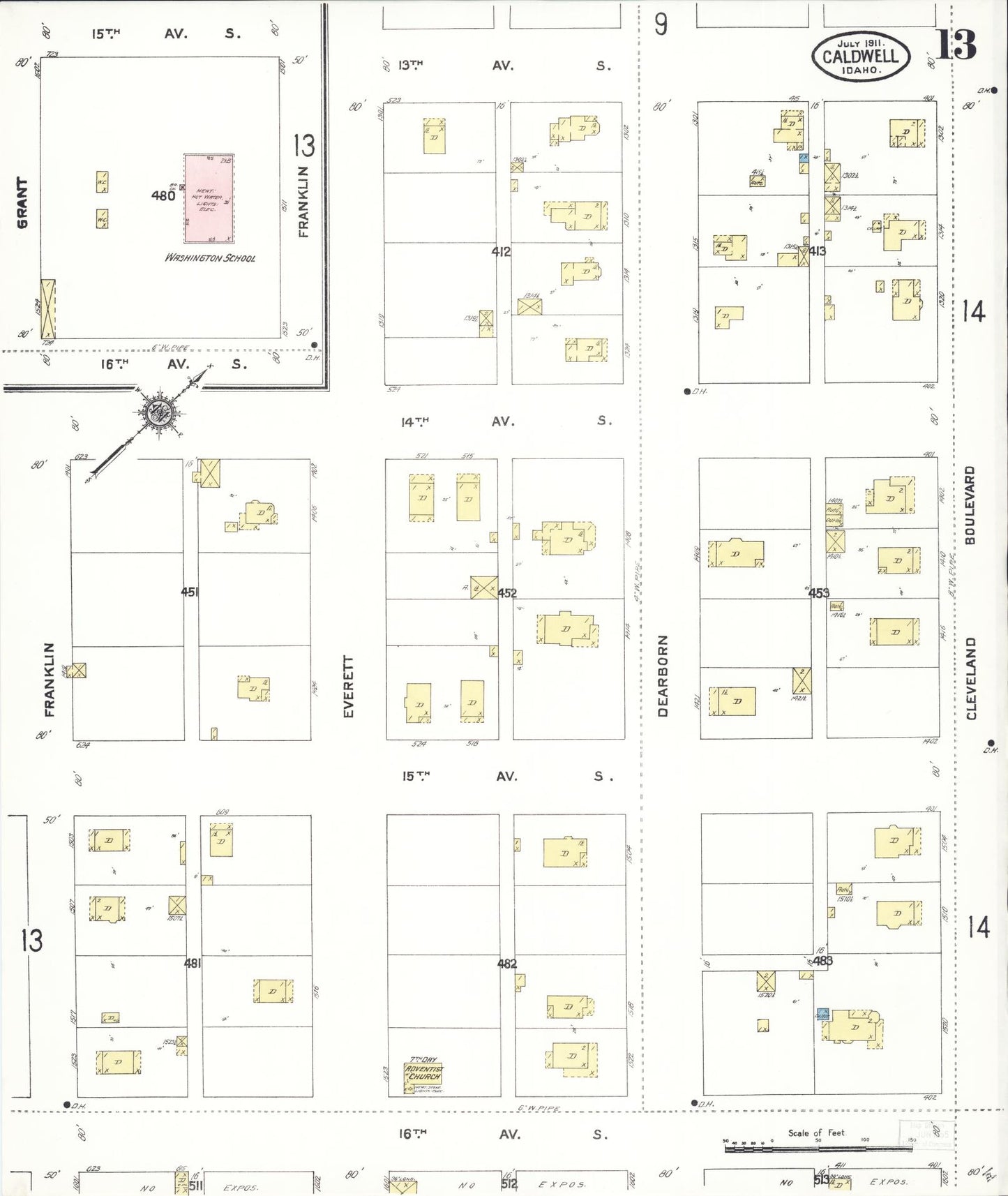 Sanborn Fire Insurance Map from Caldwell, Canyon County, Idaho (1911), Sheet #0013 - Complete Map Set gallery image, historic Sanborn map, vintage wall art, Idaho Idaho