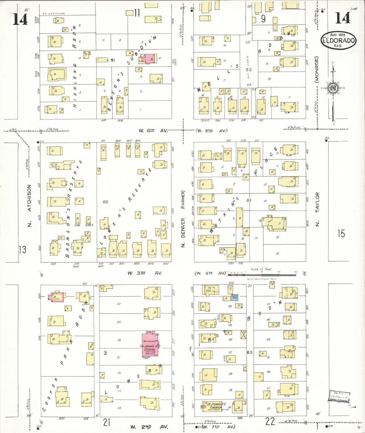 Sanborn Fire Insurance Map from El Dorado, Butler County, Kansas (1923), Sheet #0014 - Complete Map Set gallery image, historic Sanborn map, vintage wall art, Kansas Kansas