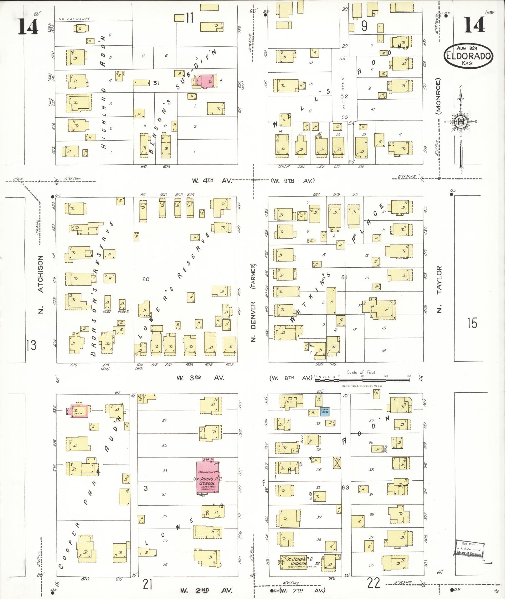 Sanborn Fire Insurance Map from El Dorado, Butler County, Kansas (1923), Sheet #0014 - Complete Map Set gallery image, historic Sanborn map, vintage wall art, Kansas Kansas