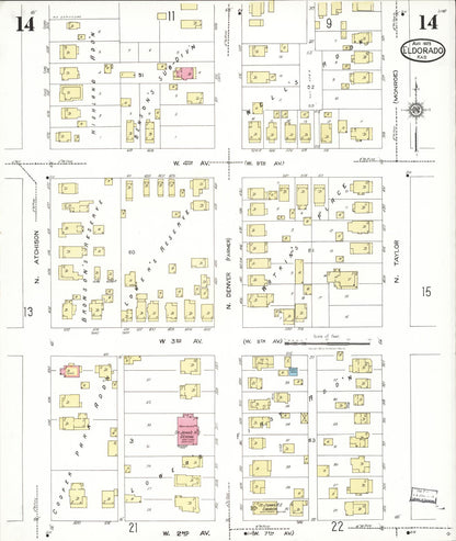 Sanborn Fire Insurance Map from El Dorado, Butler County, Kansas (1923), Sheet #0014 - Complete Map Set gallery image, historic Sanborn map, vintage wall art, Kansas Kansas
