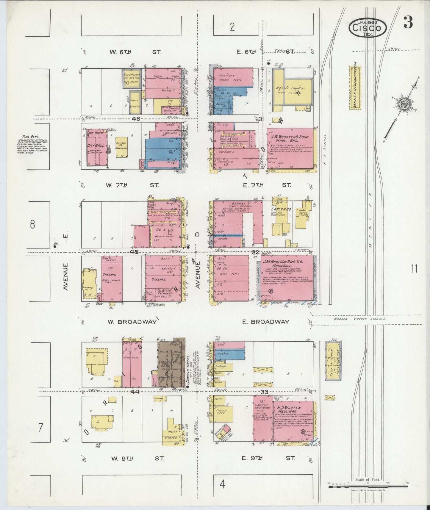 Sanborn Fire Insurance Map from Cisco, Eastland County, Texas (1920), Sheet #0003 - Complete Map Set gallery image, historic Sanborn map, vintage wall art, Texas Texas