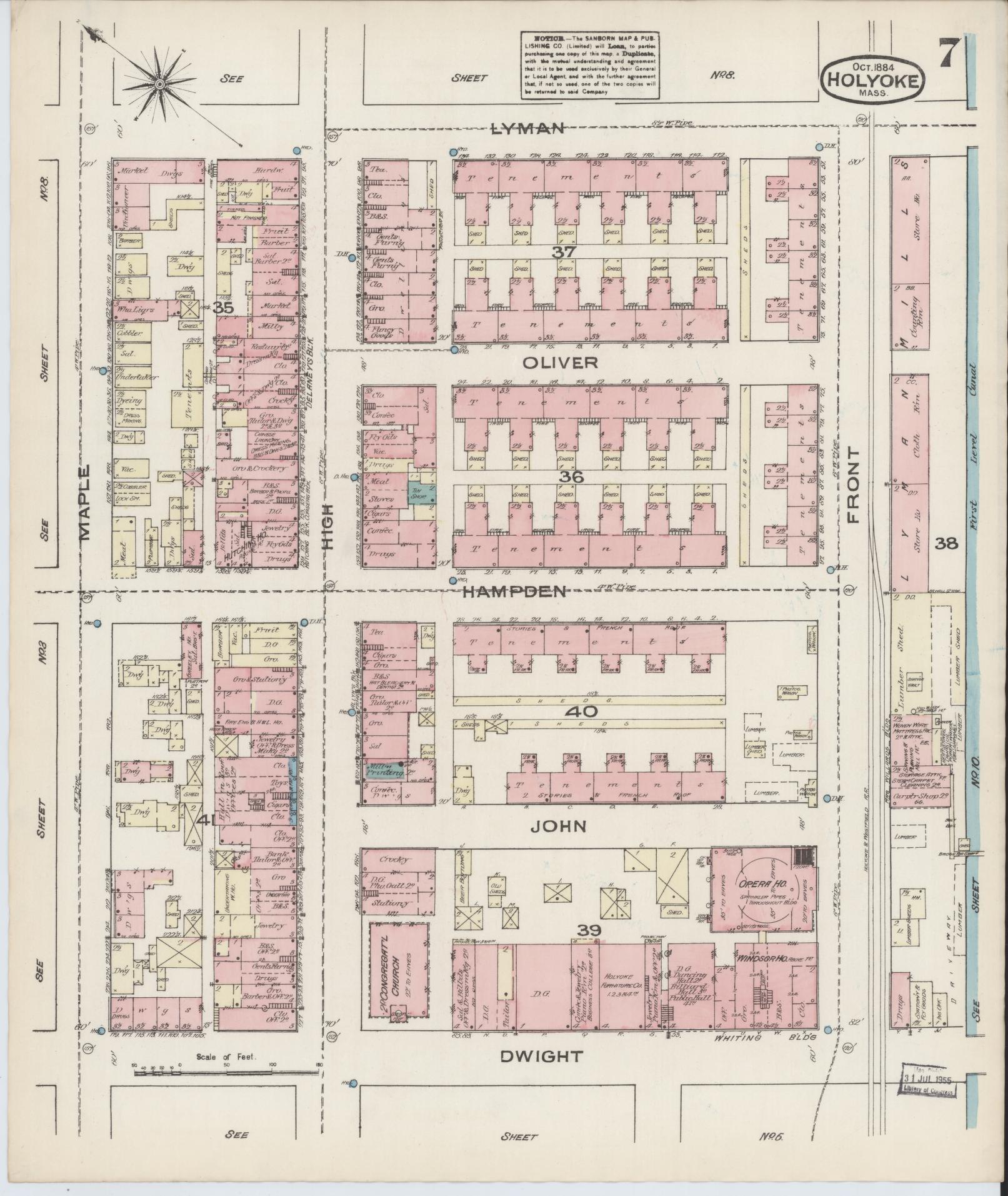 Sanborn Fire Insurance Map from Holyoke, Hampden County, Massachusetts (1884), Sheet #0007 - Complete Map Set gallery image, historic Sanborn map, vintage wall art, Massachusetts Massachusetts