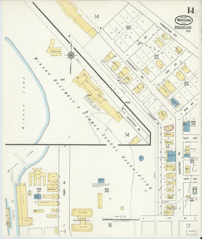 Sanborn Fire Insurance Map from Warsaw, Kosciusko County, Indiana (1917), Sheet #0014 - Complete Map Set gallery image, historic Sanborn map, vintage wall art, Indiana Indiana