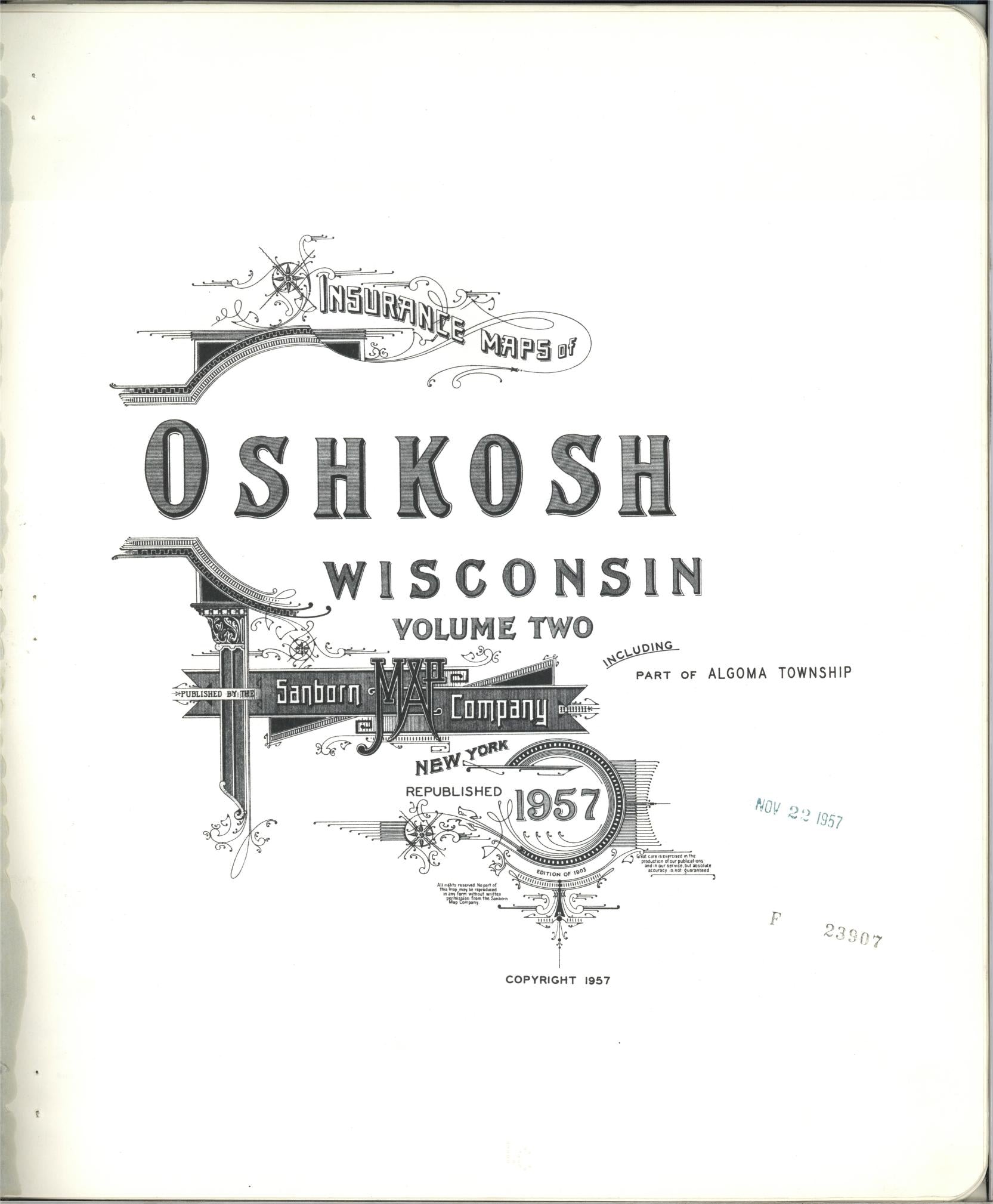 Sanborn Fire Insurance Map from Oshkosh, Winnebago County, Wisconsin (1957), Sheet #0001 - Complete Map Set gallery image, historic Sanborn map, vintage wall art, Wisconsin Wisconsin