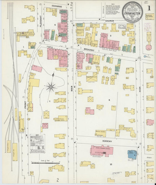 Sanborn Fire Insurance Map from Farmington, Franklin County, Maine (1903), Sheet #0001 - Historic Sanborn Fire Insurance Map Print, vintage old map wall art, antique decor, genealogy gift, Maine Maine map