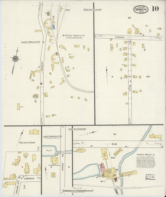 Sanborn Fire Insurance Map from Monson, Hampden County, Massachusetts (1918), Sheet #0010 - Historic Sanborn Fire Insurance Map Print, vintage old map wall art, antique decor, genealogy gift, Massachusetts Massachusetts map