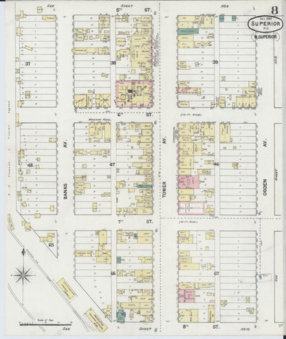 Sanborn Fire Insurance Map from Superior, Douglas County, Wisconsin (1889), Sheet #0008 - Complete Map Set gallery image, historic Sanborn map, vintage wall art, Wisconsin Wisconsin