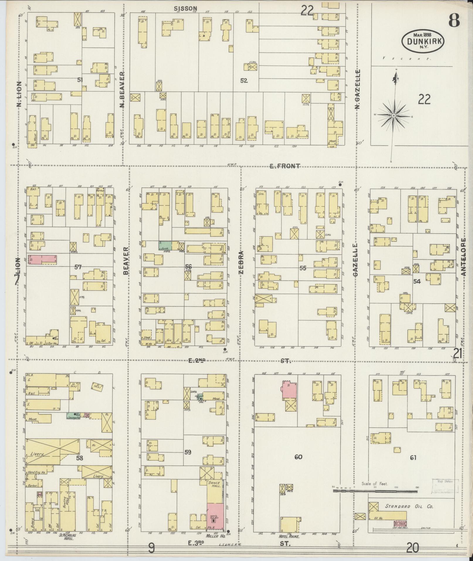 Sanborn Fire Insurance Map from Dunkirk, Chautauqua County, New York (1898), Sheet #0008 - Complete Map Set gallery image, historic Sanborn map, vintage wall art, New York New York