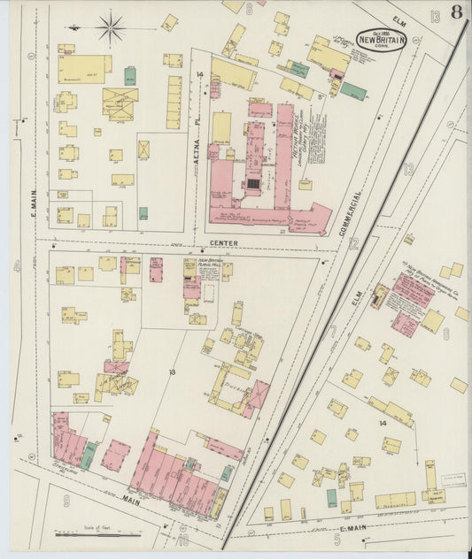 Sanborn Fire Insurance Map from New Britain, Hartford County, Connecticut (1895), Sheet #0008 - Historic Sanborn Fire Insurance Map Print, vintage old map wall art, antique decor, genealogy gift, Connecticut Connecticut map