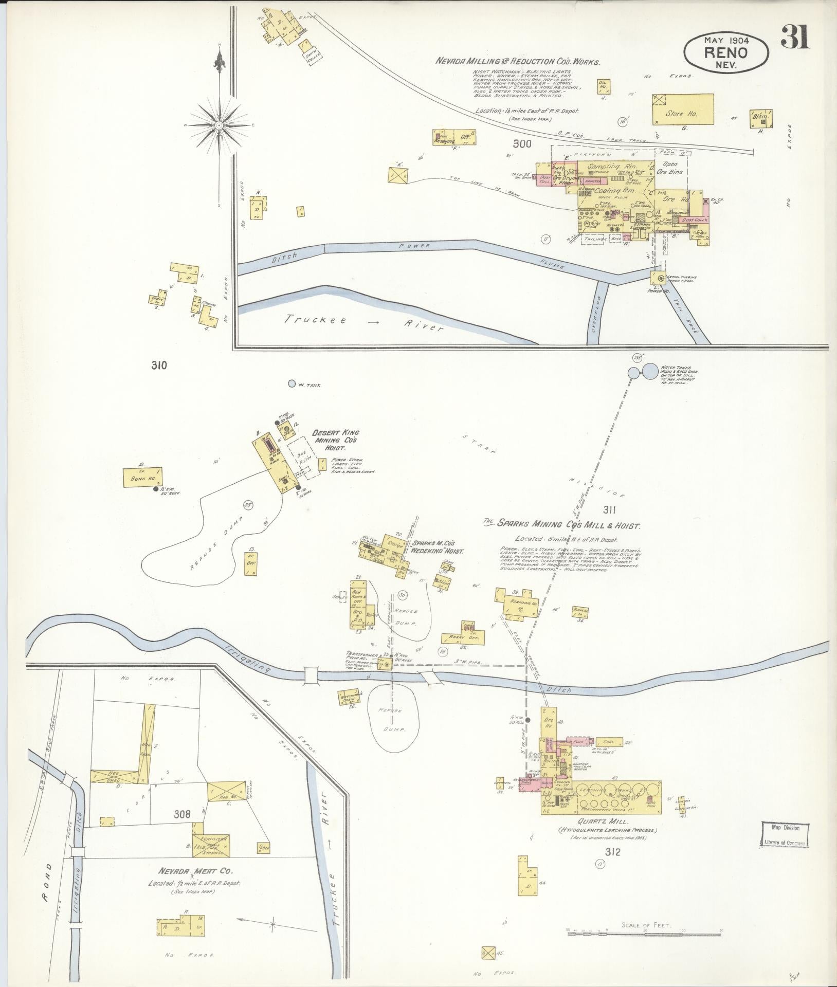 Sanborn Fire Insurance Map from Reno, Washoe County, Nevada (1904), Sheet #0031 - Historic Sanborn Fire Insurance Map Print, vintage old map wall art, antique decor, genealogy gift, Nevada Nevada map