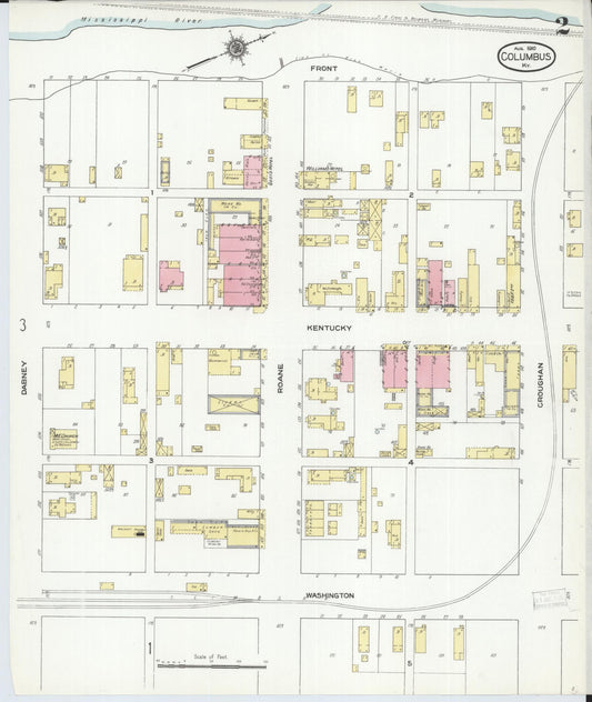 Sanborn Fire Insurance Map from Columbus, Hickman County, Kentucky (1910), Sheet #0002 - Historic Sanborn Fire Insurance Map Print, vintage old map wall art, antique decor, genealogy gift, Kentucky Kentucky map