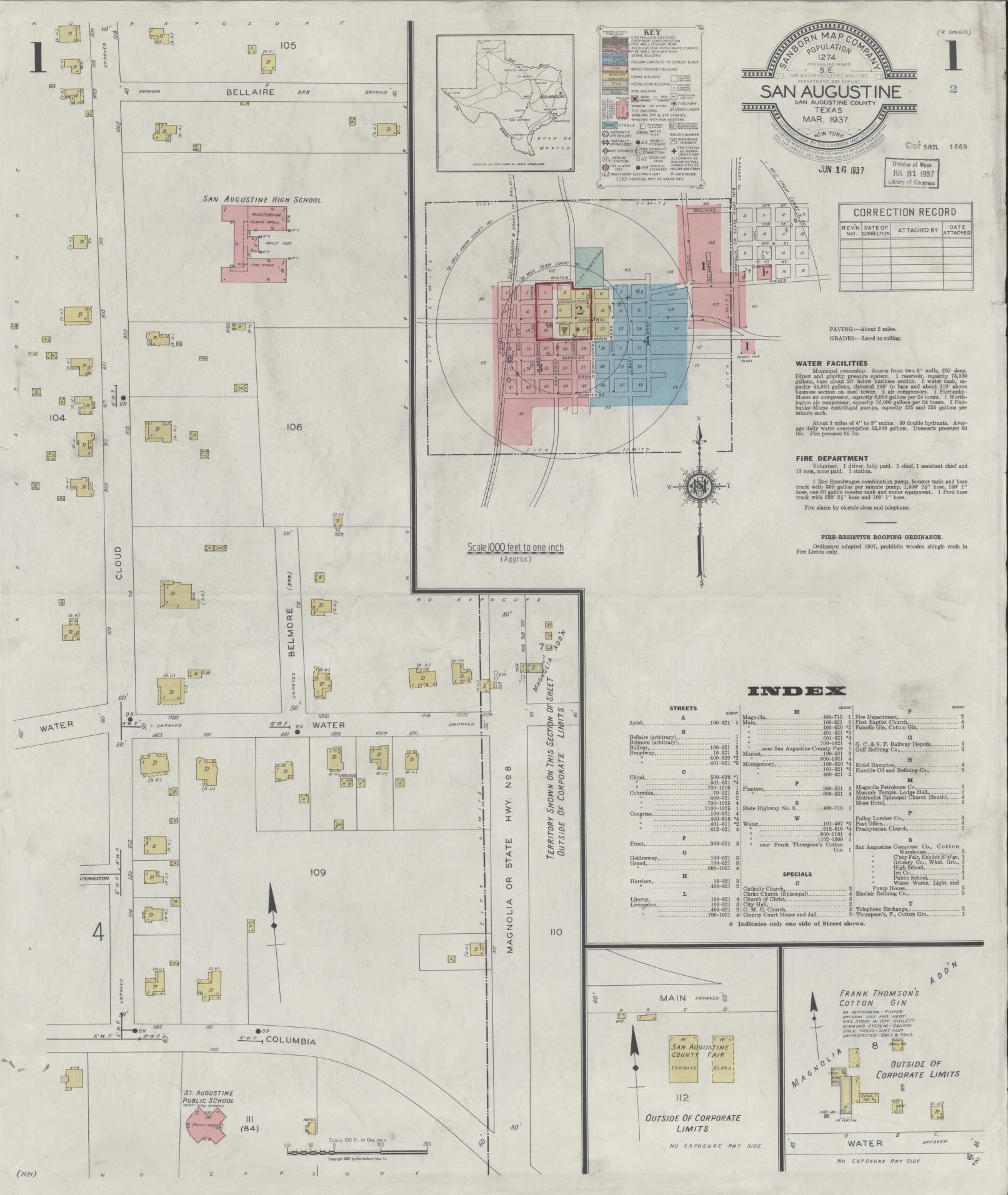 Sanborn Fire Insurance Map from San Augustine, San Augustine County, Texas. (1937) – Historic Sanborn Fire Insurance Map Print