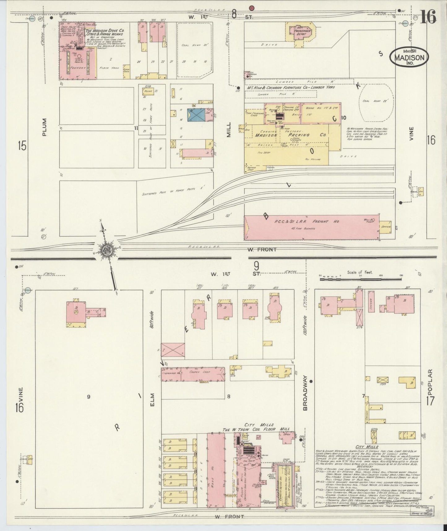 Sanborn Fire Insurance Map from Madison, Jefferson County, Indiana (1911), Sheet #0016 - Complete Map Set gallery image, historic Sanborn map, vintage wall art, Indiana Indiana