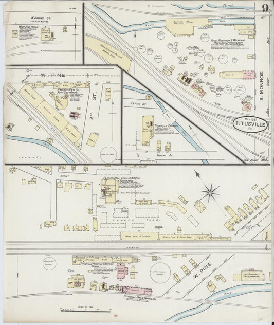 Sanborn Fire Insurance Map from Titusville, Crawford County, Pennsylvania (1887), Sheet #0009 - Historic Sanborn Fire Insurance Map Print, vintage old map wall art, antique decor, genealogy gift, Pennsylvania Pennsylvania map